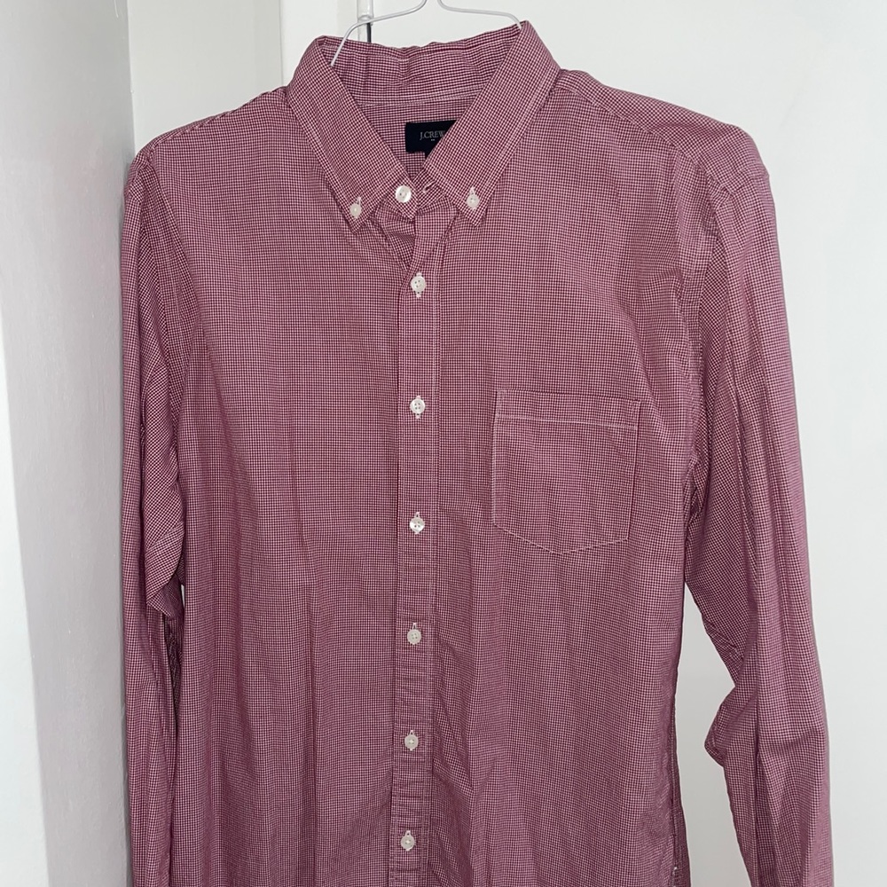 J.Crew men’s large collared shirt, red with white patterned